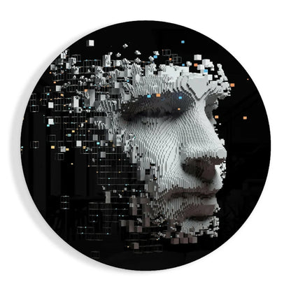 Pixelated Face Tempered Glass Art with Glowing Cubes | Insigneart USA | vintageantiquesgifts.com