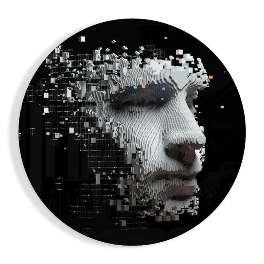 Pixelated Face Tempered Glass Art with Glowing Cubes | Insigneart USA | vintageantiquesgifts.com
