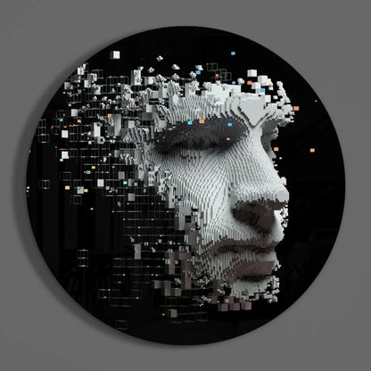 Pixelated Face Tempered Glass Art with Glowing Cubes | Modern Wall Art Decor | vintageantiquesgifts.com