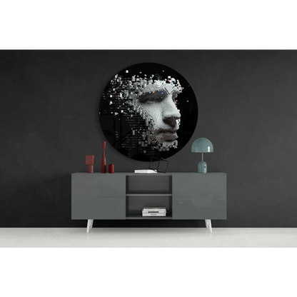 Pixelated Face Tempered Glass Art with Glowing Cubes | Contemporary Home Wall Art | vintageantiquesgifts.com