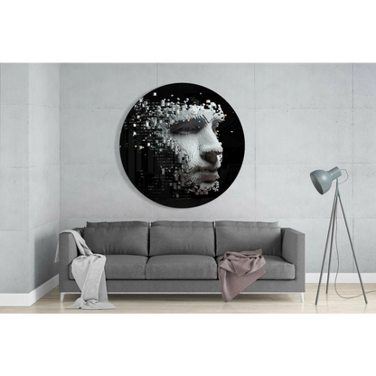 Pixelated Face Tempered Glass Art with Glowing Cubes | Glass Wall Art Print | vintageantiquesgifts.com