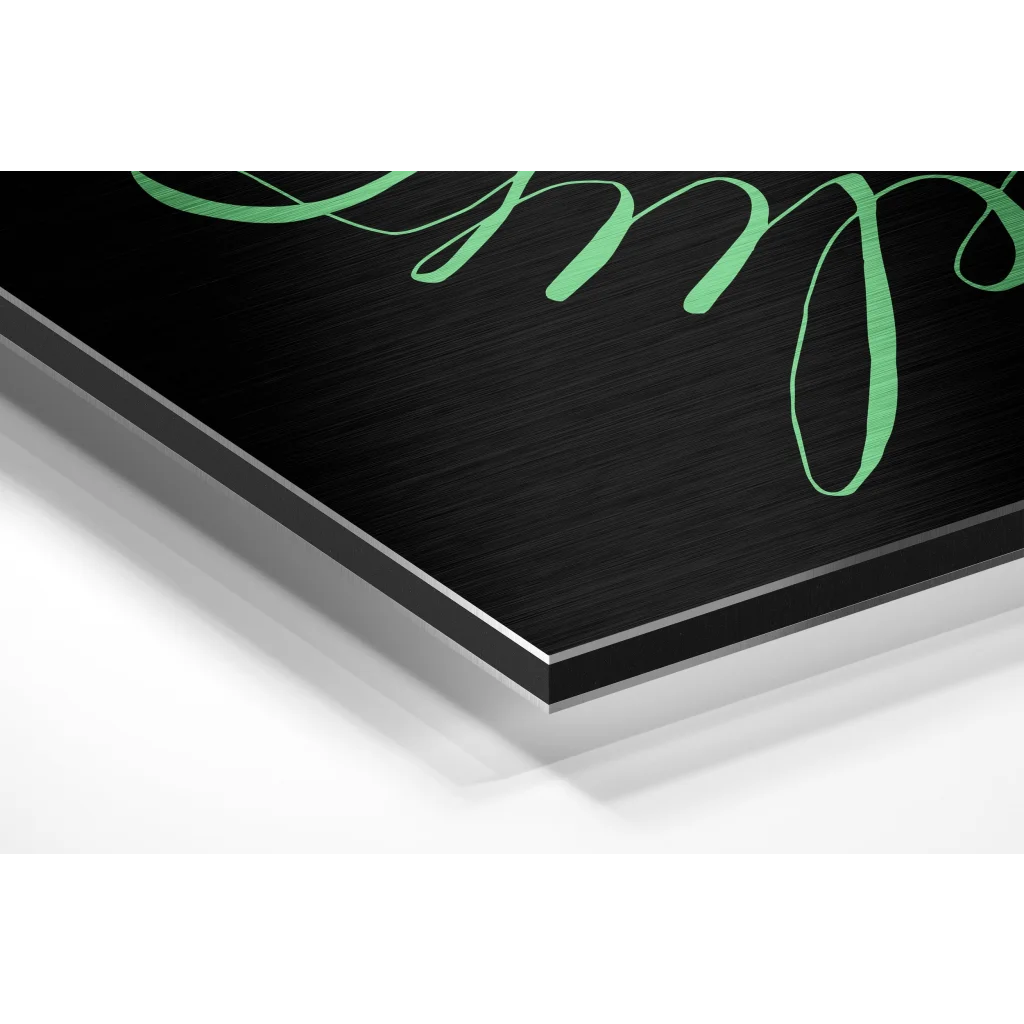 Black and green ribbon art on Believe in Impossible brushed aluminium dibond wall art