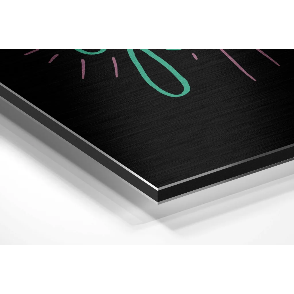 Glass Wall Art Believe in Yourself brushed aluminium dibond wall art with abstract green pink lines