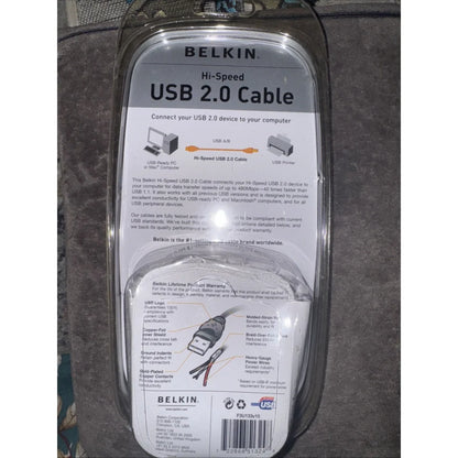 Belkin Hi-Speed USB 2.0 Cable 10ft A to B Black Connectors in Clear Packaging