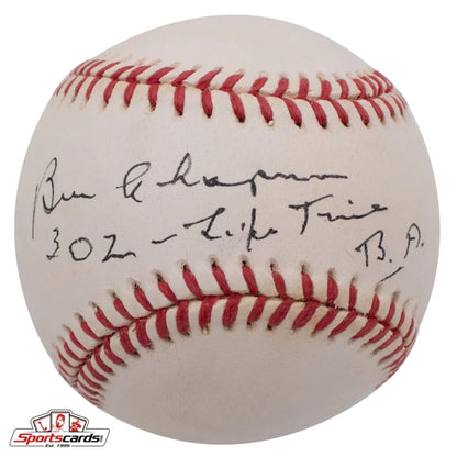 Incredible Ben Chapman signed baseball with red stitching and Beckett authentication