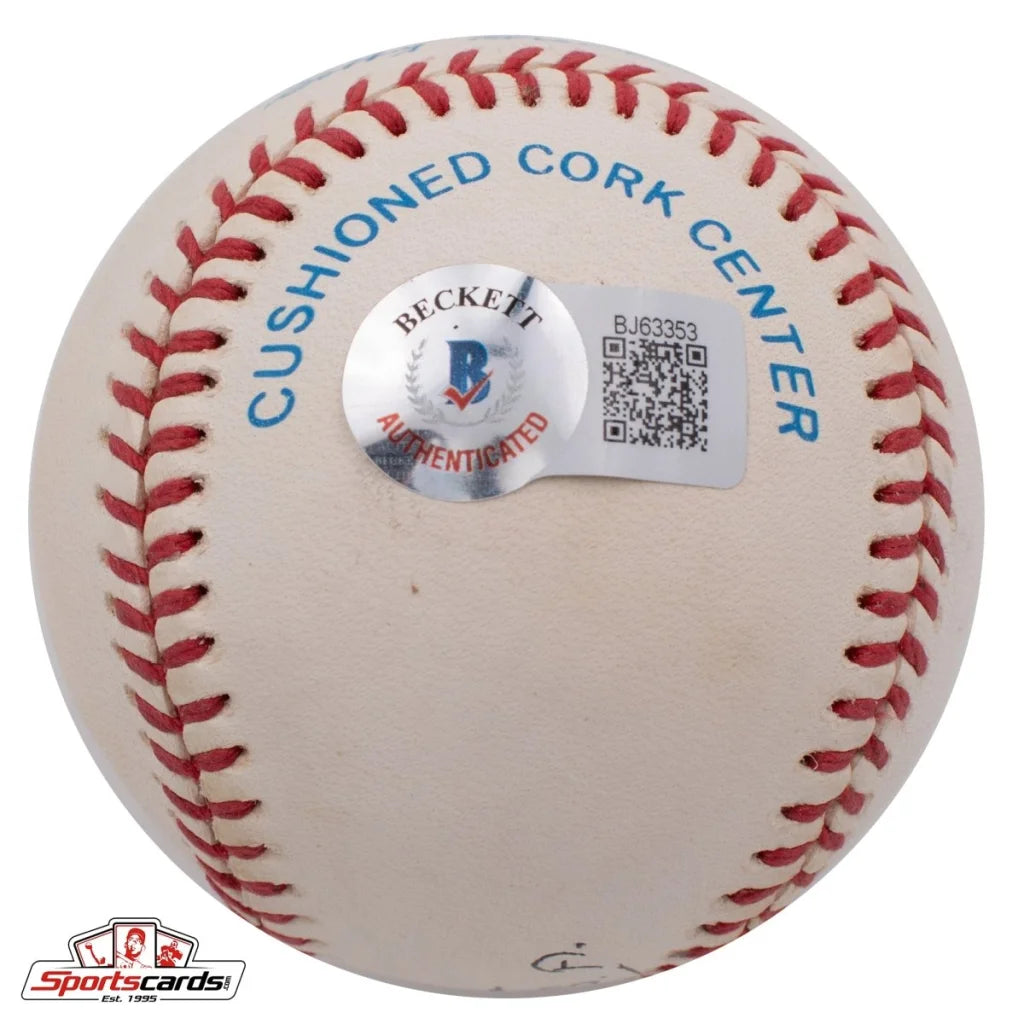 Incredible Ben Chapman signed baseball with red stitching, white cork center, and Beckett authentication