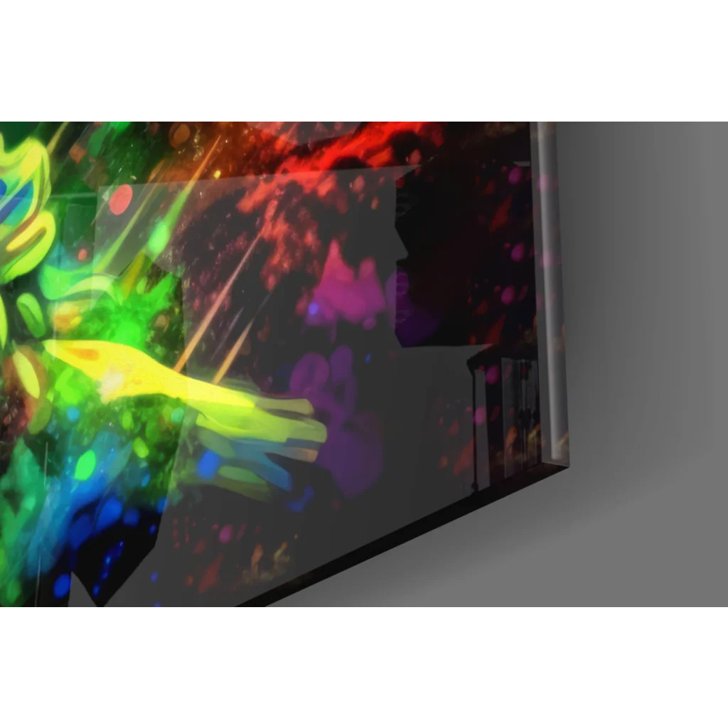 Vibrant neon founding fathers glass wall art with colorful splashes