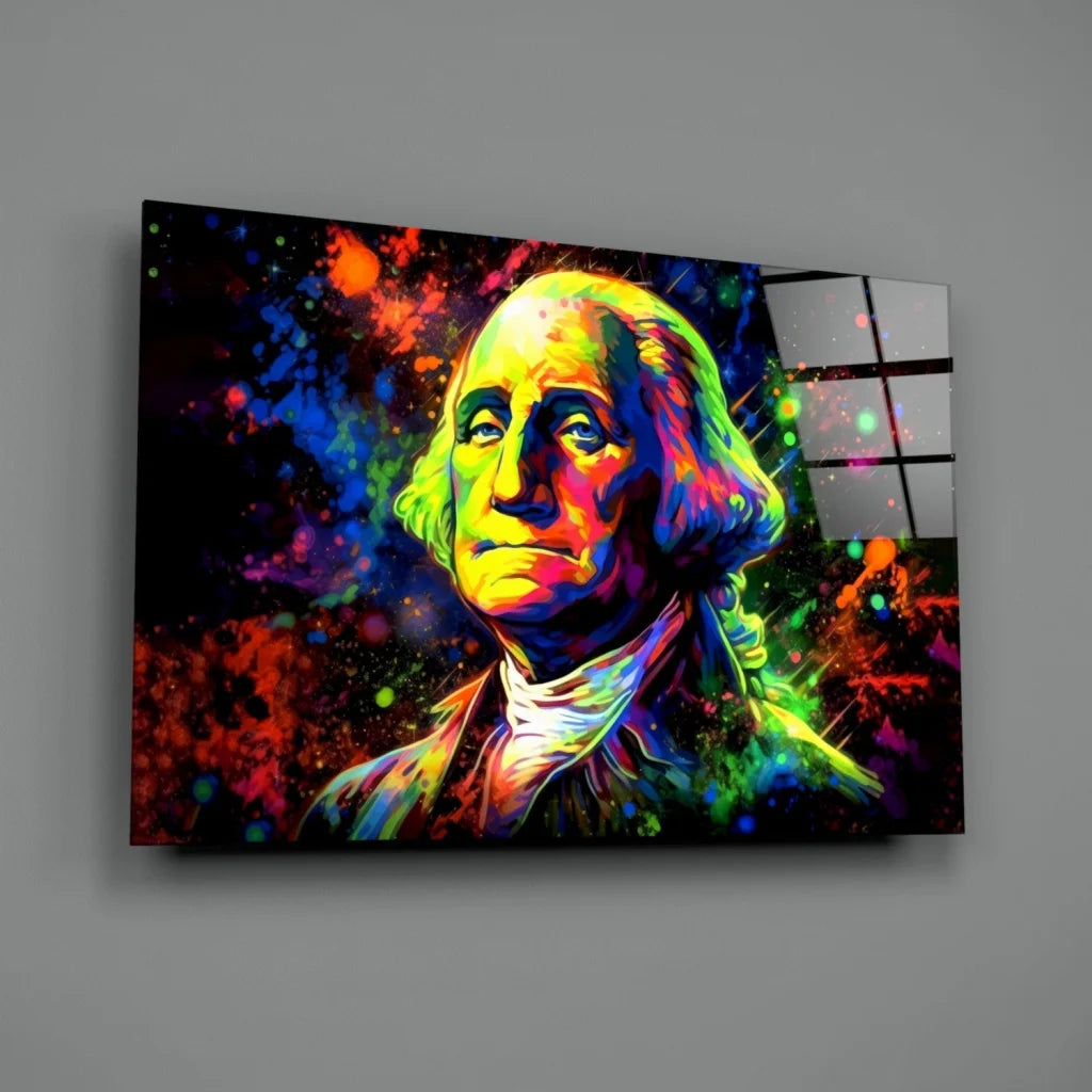 Vibrant pop-art Benjamin Franklin on neon glass wall art