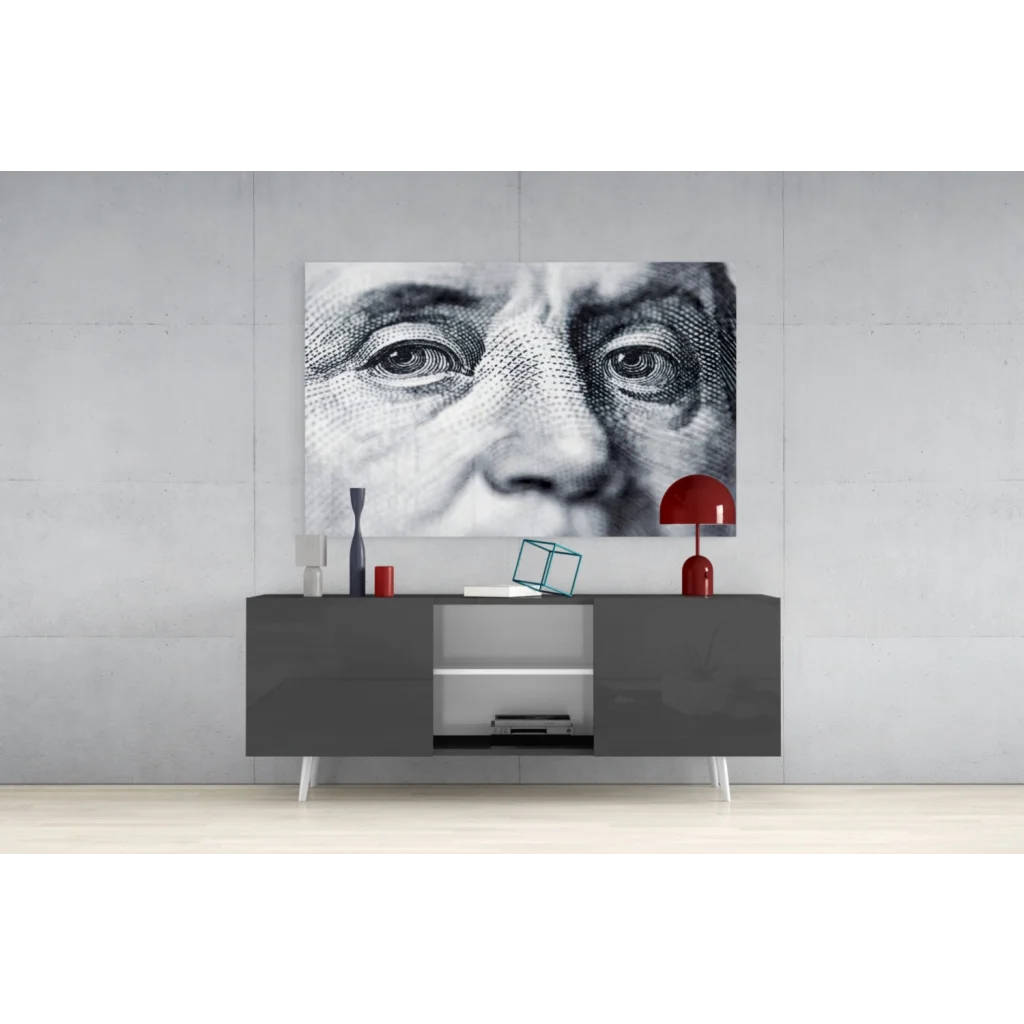 Benjamin Franklin engraving close-up eyes nose black white wall art