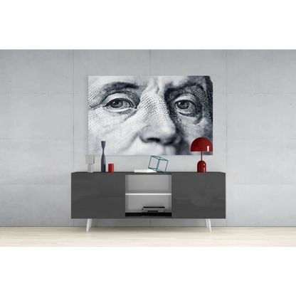 Benjamin Franklin engraving close-up eyes nose black white wall art