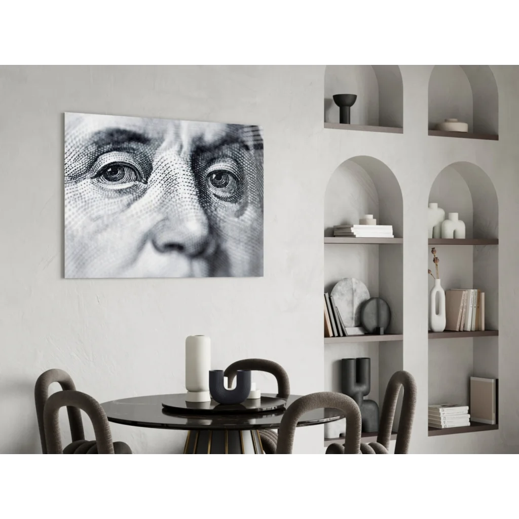 Black-and-white Benjamin Franklin engraving canvas wall art close-up