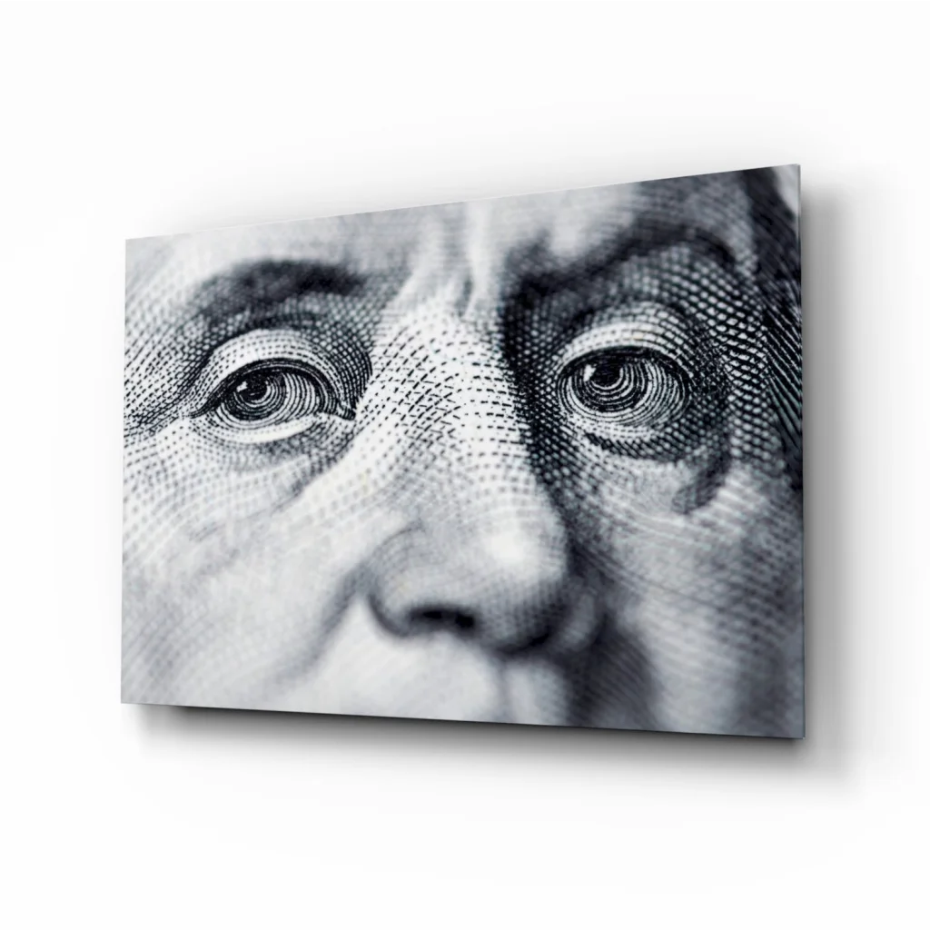 Black-and-white Benjamin Franklin close-up canvas wall art print