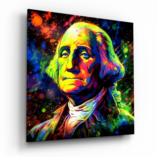 Neon Benjamin Franklin glass art on tempered glass wall masterpiece