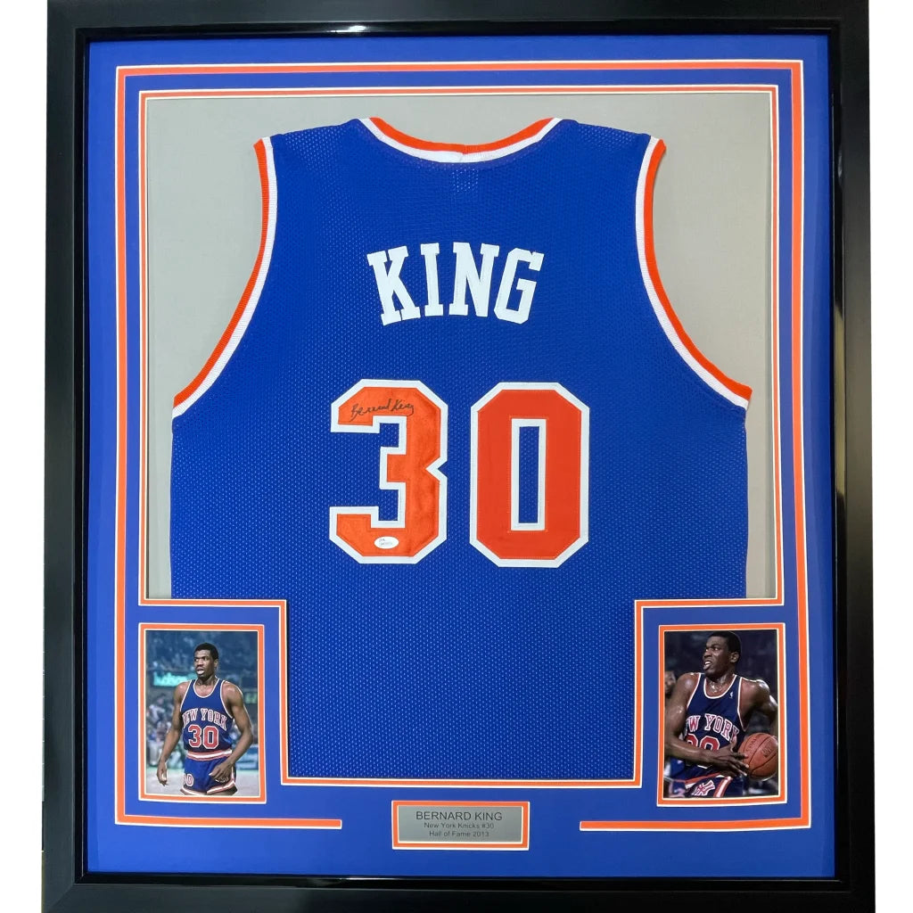 Framed and autographed Bernard King New York Knicks jersey ready to hang on your wall