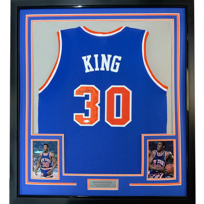 Framed and autographed Bernard King New York Knicks jersey ready to hang on your wall