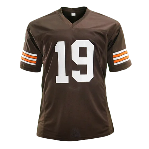 Bernie Kosar custom jersey, brown with orange white stripes, number 19