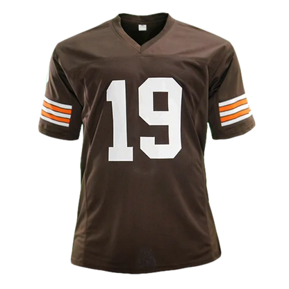 Bernie Kosar custom jersey, brown with orange white stripes, number 19