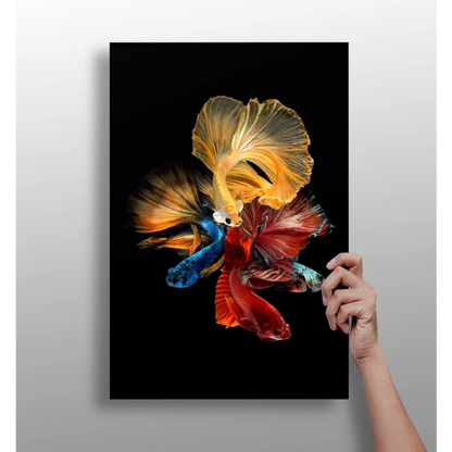 Vibrant multi-colored betta fish artwork on insigne aluminum prints