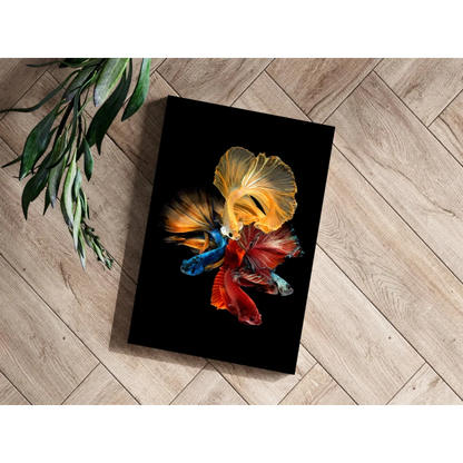 Vibrant multi-colored betta fish artwork on insigne aluminum prints
