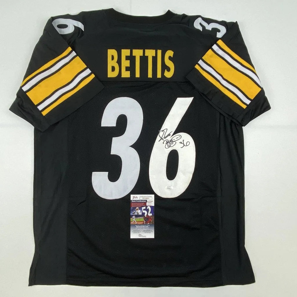 Black Bettis 36 custom jersey with PSA sticker, perfect for pro sports fans