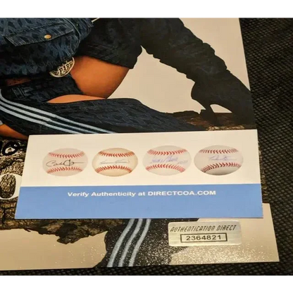 Poster showing certificate of authenticity for four autographed Beyonce 8x10 photos