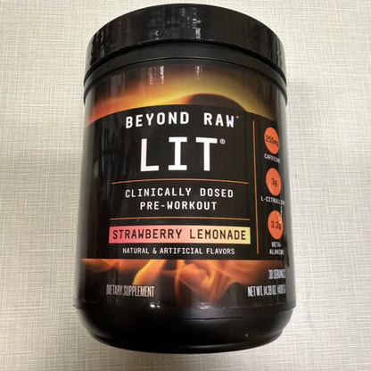 Beyond Raw Lit pre workout powder strawberry lemonade 14oz tub