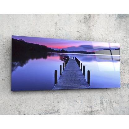 Purple Twilight Wooden Jetty Glass Wall Art