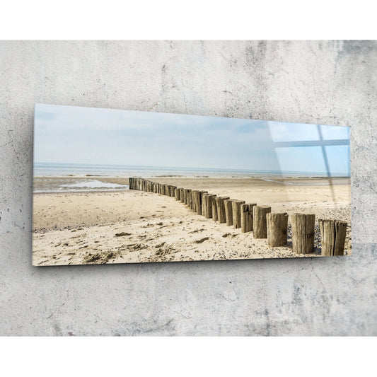 Weathered Wood Posts Pale Shore Glass Wall Art