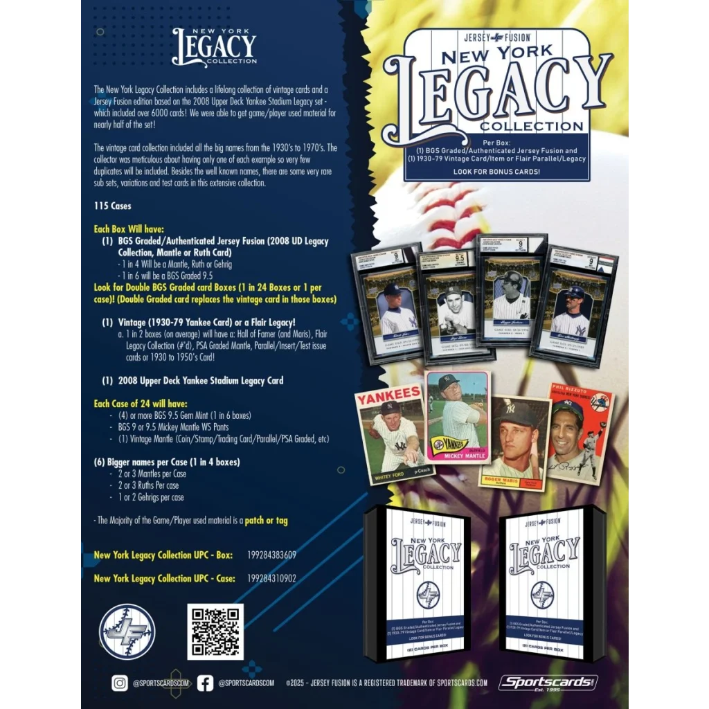 Promotional flyer for BGS Graded Jersey Fusion Legacy Collection Baseball Cards