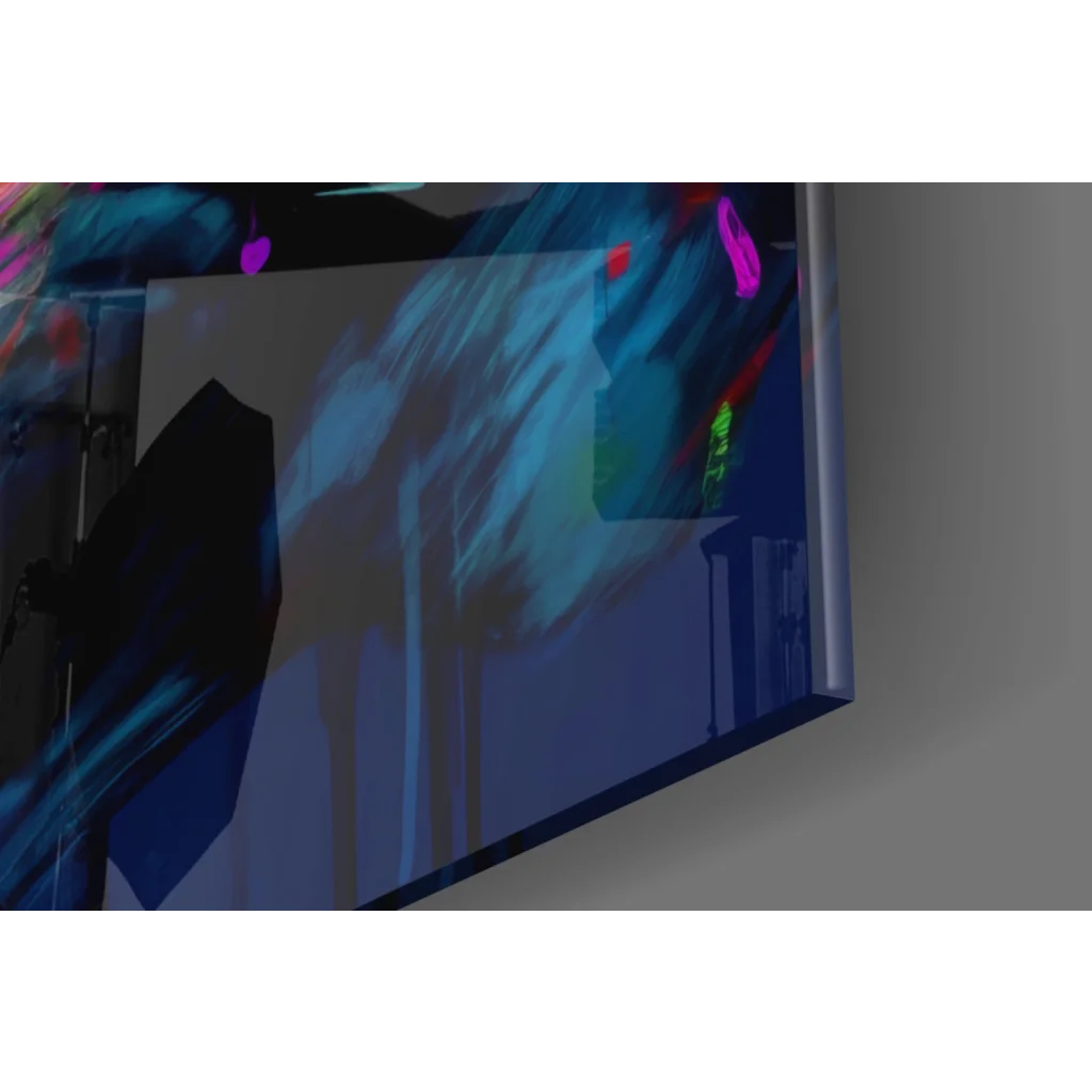 Vibrant blue purple abstract on Graffiti Panda glass wall art