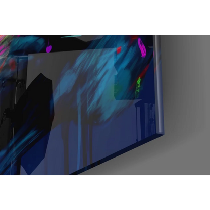 Vibrant blue purple abstract on Graffiti Panda glass wall art
