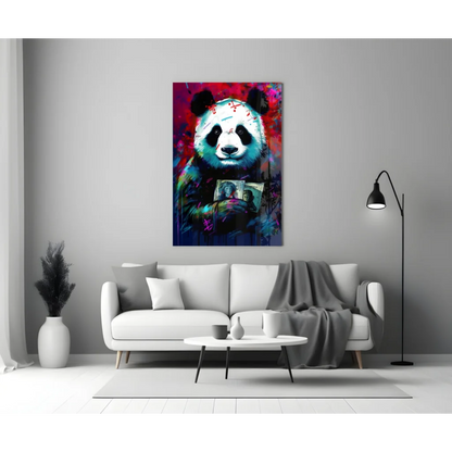 Graffiti Panda Glass Wall Art with Bold Money Splash Design | Contemporary Home Wall Art | vintageantiquesgifts.com