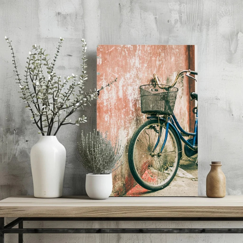 Blue Bicycle Canvas Insigne Aluminum Prints Wall Art | Glass Wall Art Print | vintageantiquesgifts.com