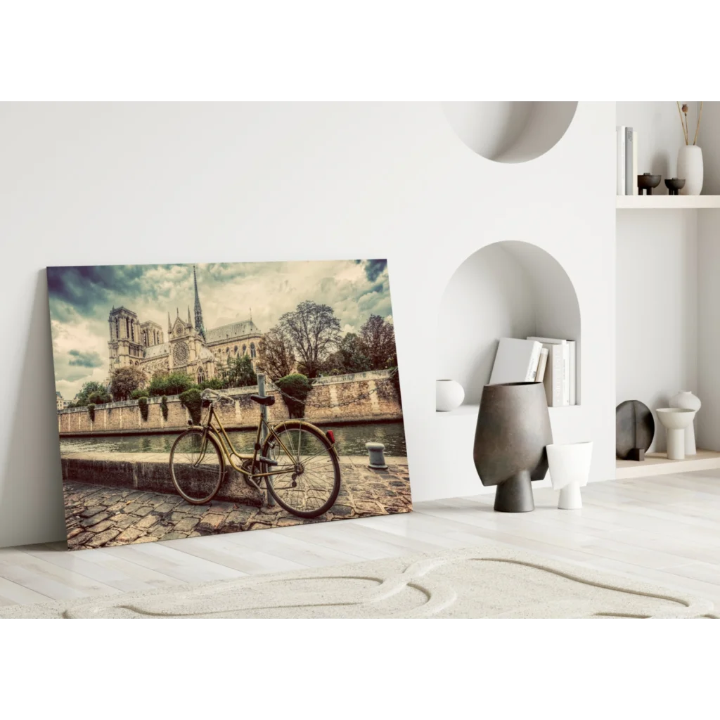 Parisian Bicycle at Notre Dame Canvas Wall Art | Modern Wall Art Decor | vintageantiquesgifts.com