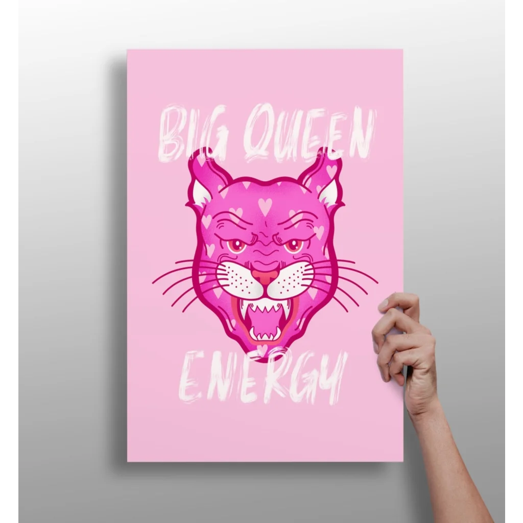 Vibrant pink Panther big queen energy insigne aluminum print wall art
