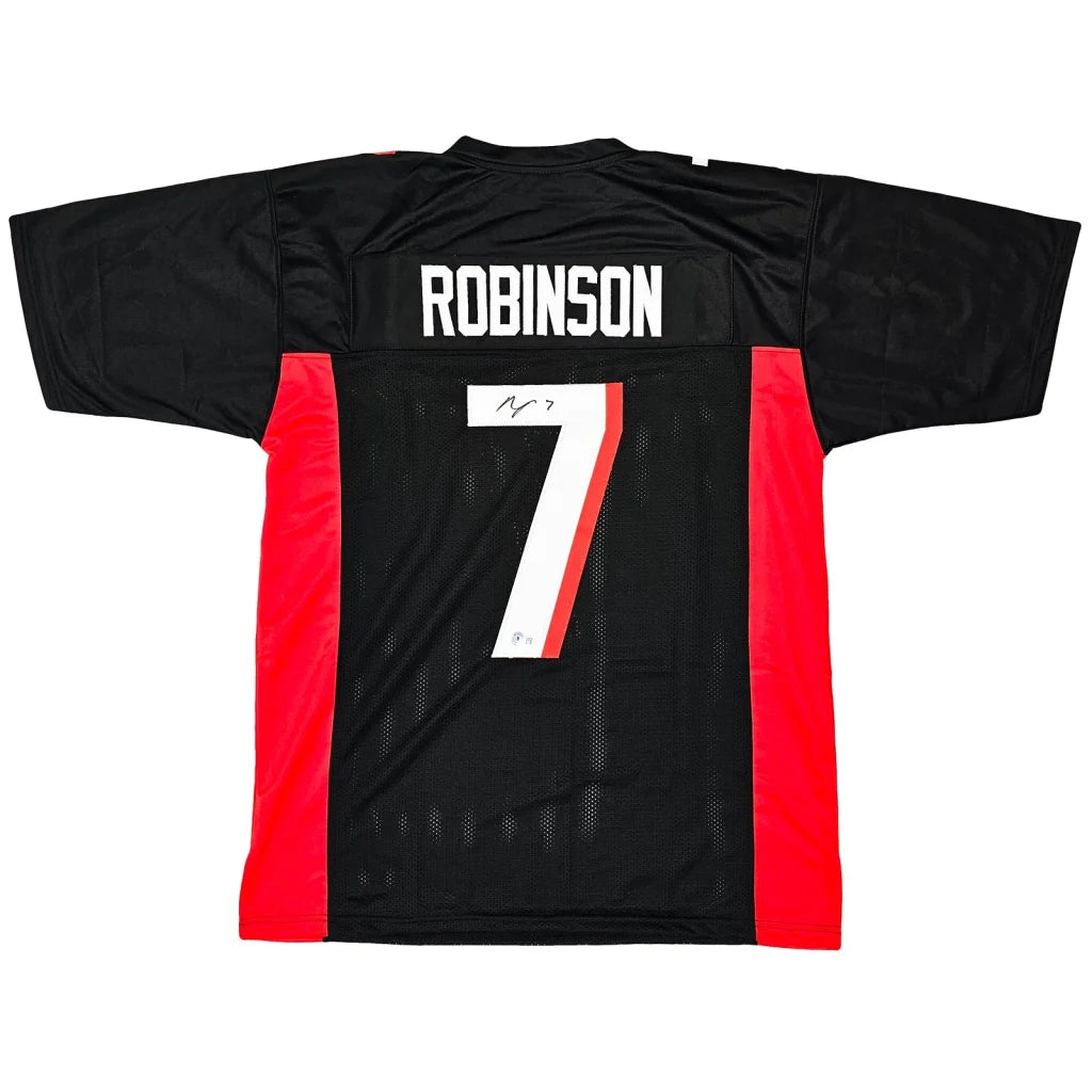 Bijan Robinson autographed Atlanta black #7 custom jersey with white Robinson and 7