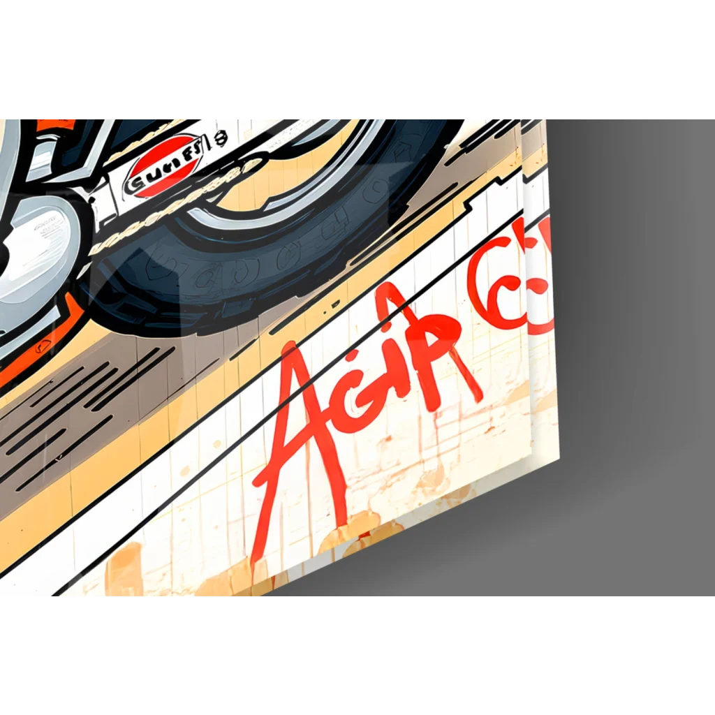 Homer Simpson motorcycle wheel with Gulf logo glass wall art