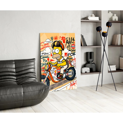 Homer Simpson motorcycle racing glass wall art canvas print