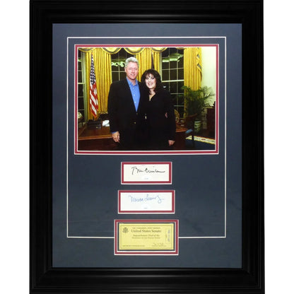Monica Lewinsky dual autographed framed piece with Clinton photo