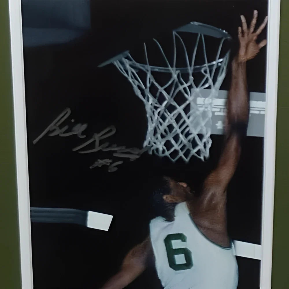 Bill Russell autographed Boston Celtics deluxe framed photo of dunk