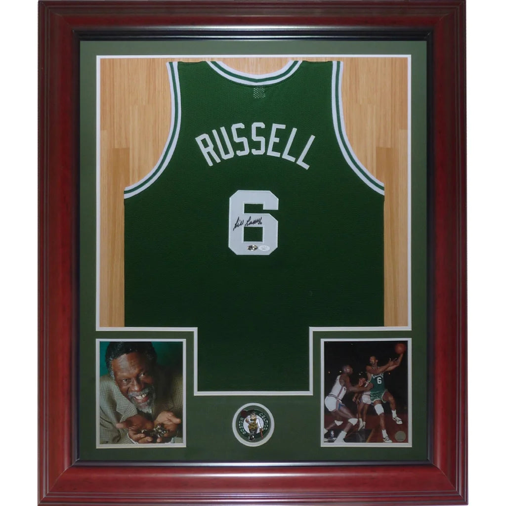 Bill Russell autographed Boston Celtics deluxe framed jersey