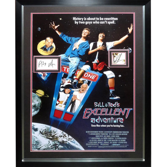 Deluxe framed Bill and Teds Excellent Adventure movie poster with autographs