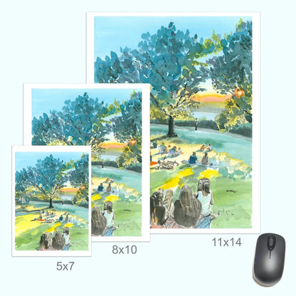 Billings Lawn canvas gallery wrap of Fort Tryon Park sunset watercolor print