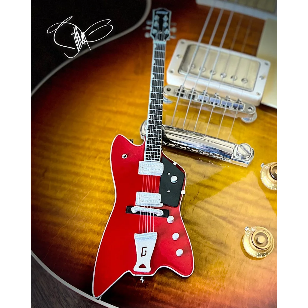 Billy F Gibbons Axe Heaven mini red electric guitar with stand