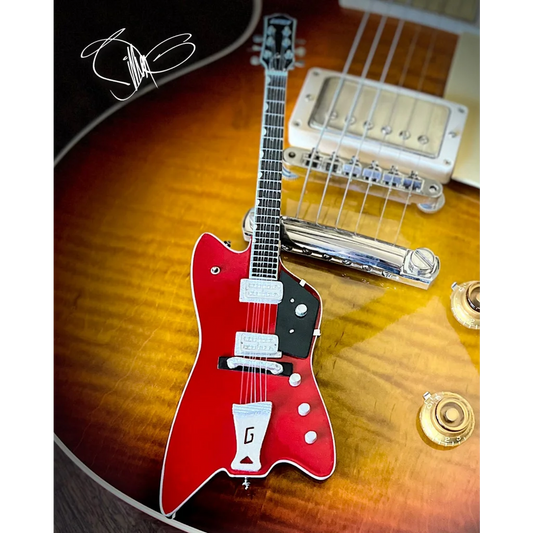 Billy F Gibbons Axe Heaven mini red electric guitar with stand