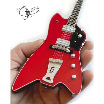 Red Billy F Gibbons Axe Heaven mini guitar with adjustable A-frame stand