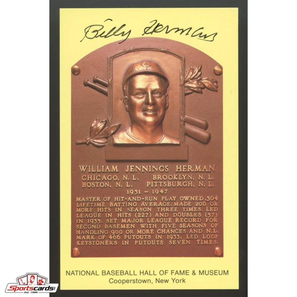 Billy Herman HOF postcard with gold plaque bronze relief and signature