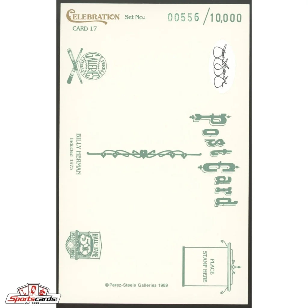 Billy Herman signed vintage baseball postcard number 1 JSA green edition