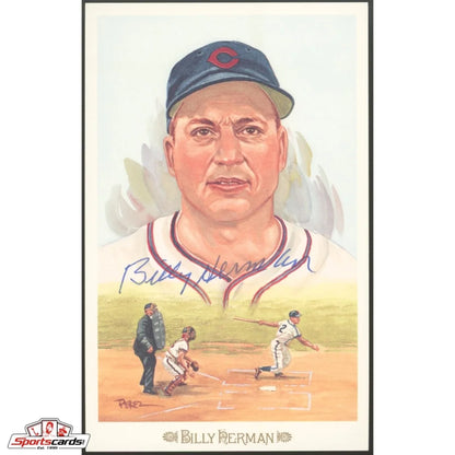 Billy Herman signed vintage baseball postcard in blue cap uniform