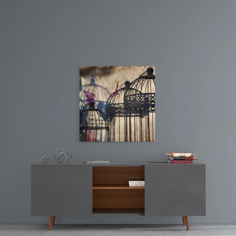 Stunning Black Birdcage Tempered Glass Art for Your Wall | Contemporary Home Wall Art | vintageantiquesgifts.com